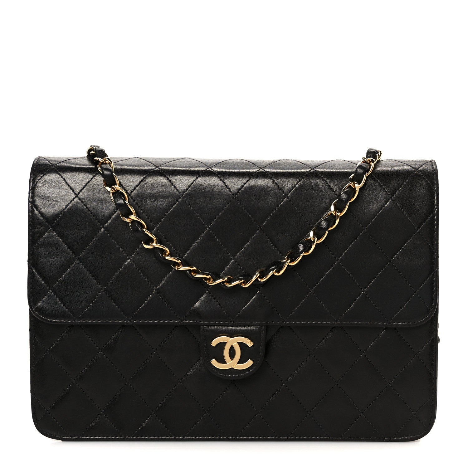 Lambskin Quilted Medium Single Flap Black