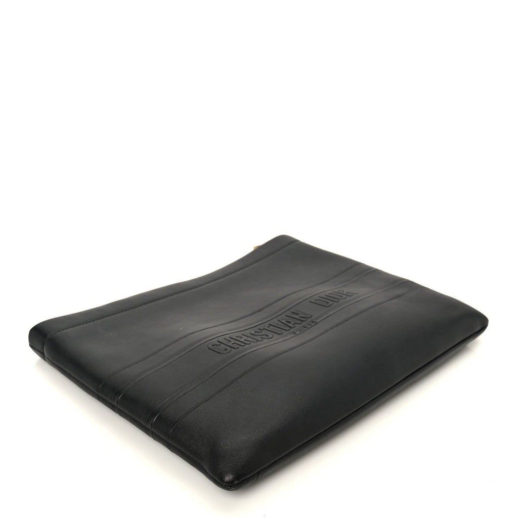 Calfskin Medium Diordouble Zip Pouch Black