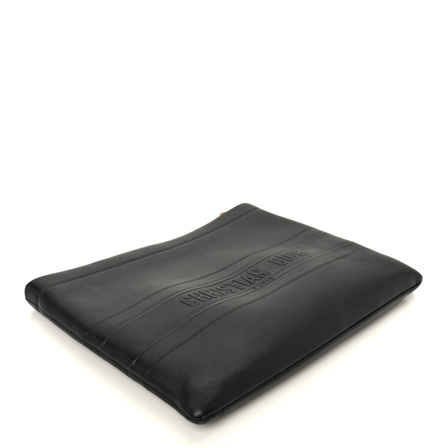 Calfskin Medium Diordouble Zip Pouch Black