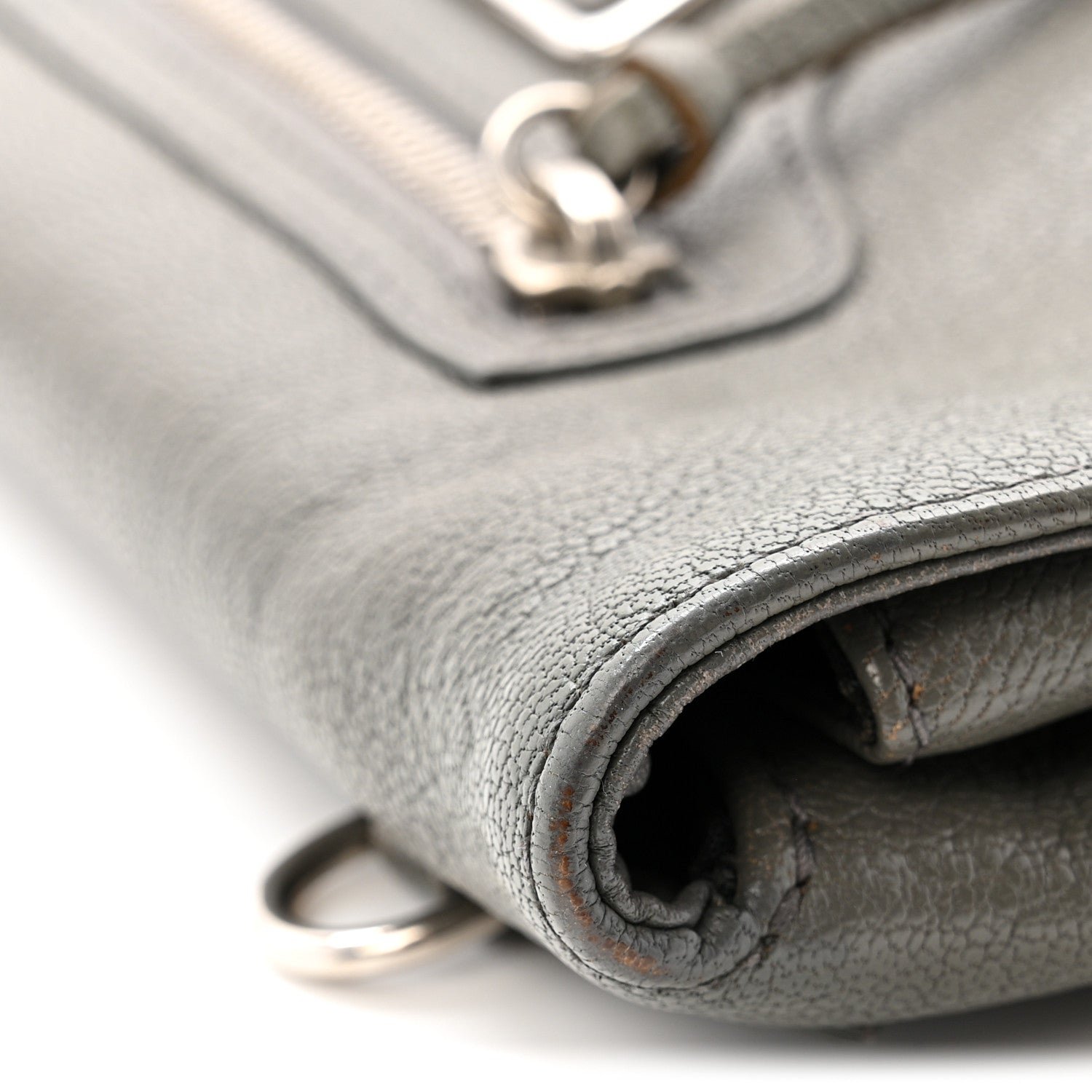 Chevre Silver Metallic Edge Hardware Envelope Clutch Gris Acier