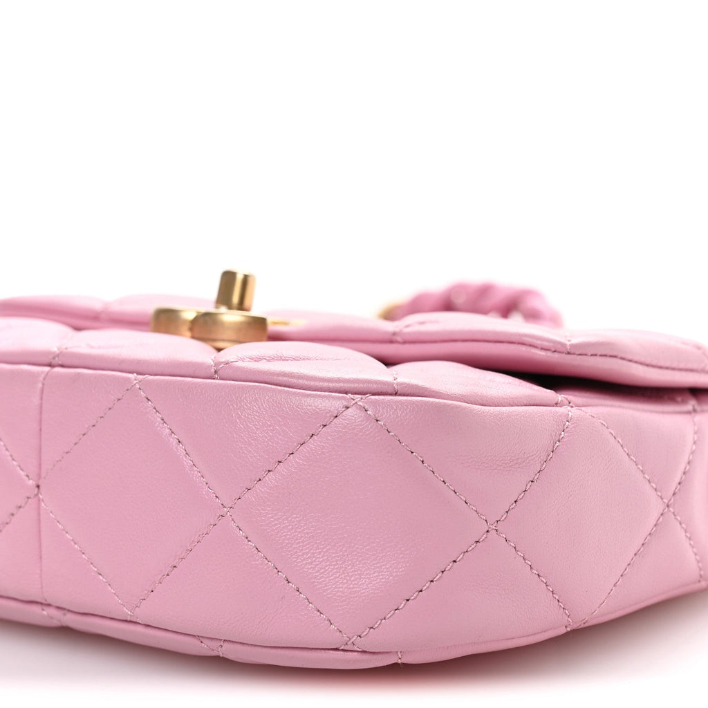 Lambskin Quilted Mini Lacquered Chain Flap Pink