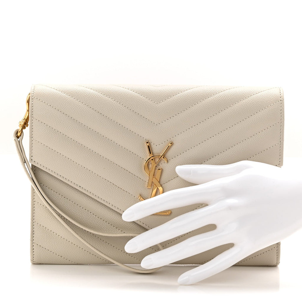 Grain De Poudre Matelasse Chevron Monogram Envelope Clutch Crema Soft
