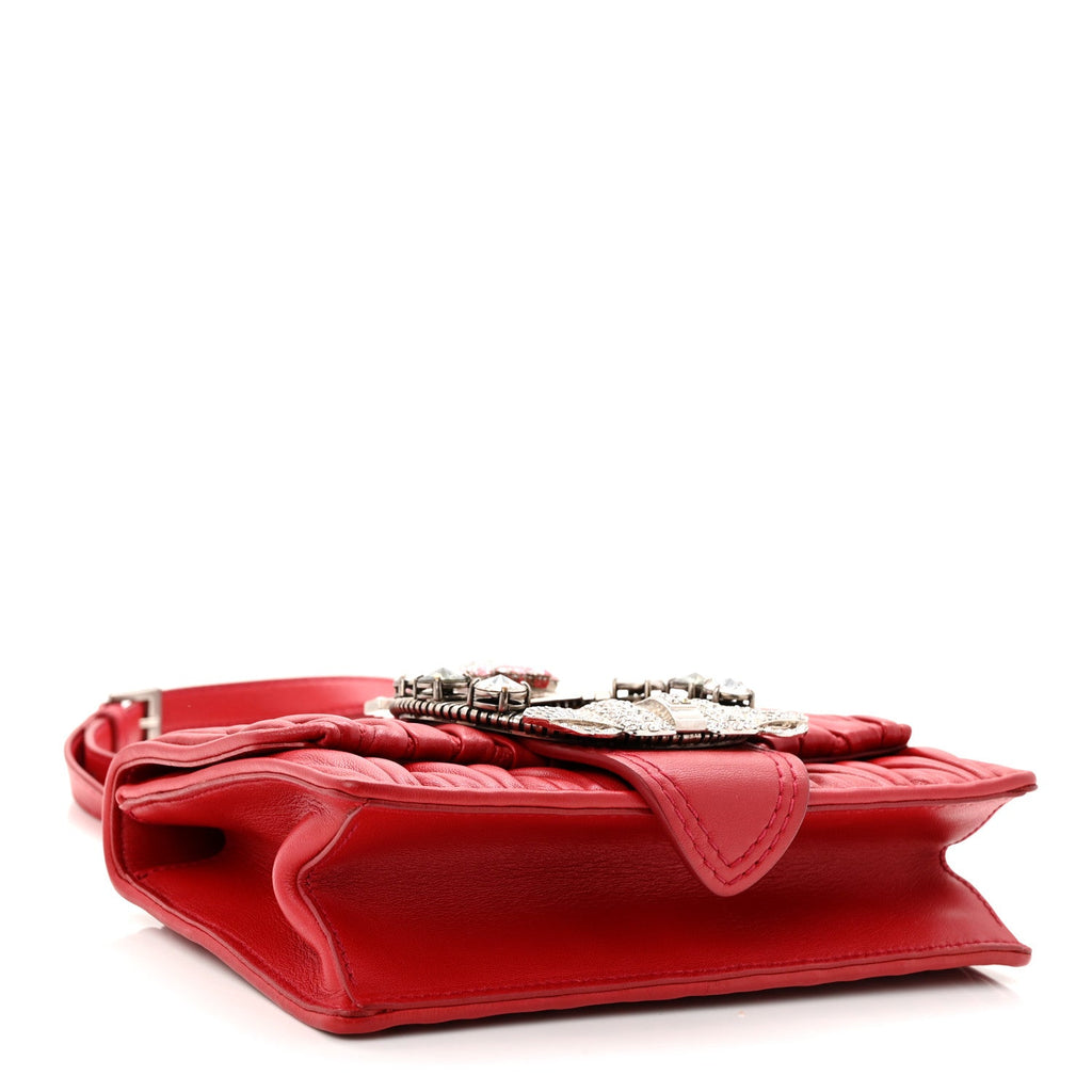 Nappa Matelasse Madras Crystal Embellished Shoulder Bag Fuoco