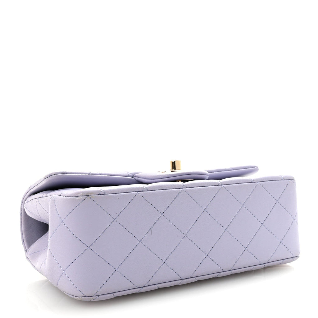 Lambskin Quilted Mini Top Handle Rectangular Flap Light Purple