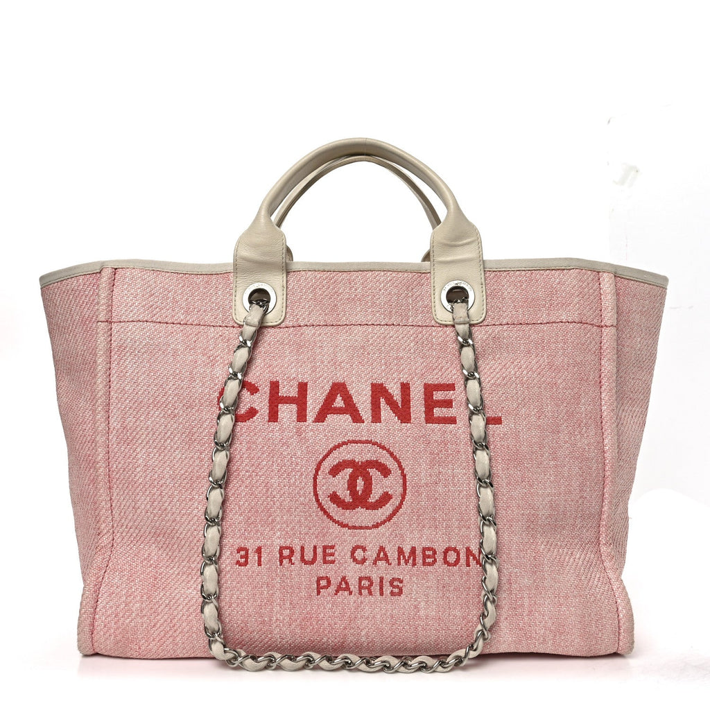 Woven Straw Raffia Medium Deauville Tote Pink White