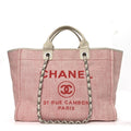Woven Straw Raffia Medium Deauville Tote Pink White
