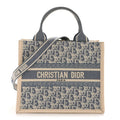 Oblique Chambray Calfskin Small Book Tote With Strap Blue Latte