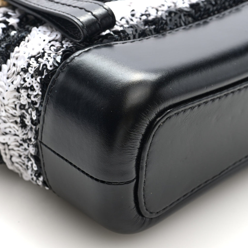 Sequin Calfskin Small Gabrielle Hobo Black White
