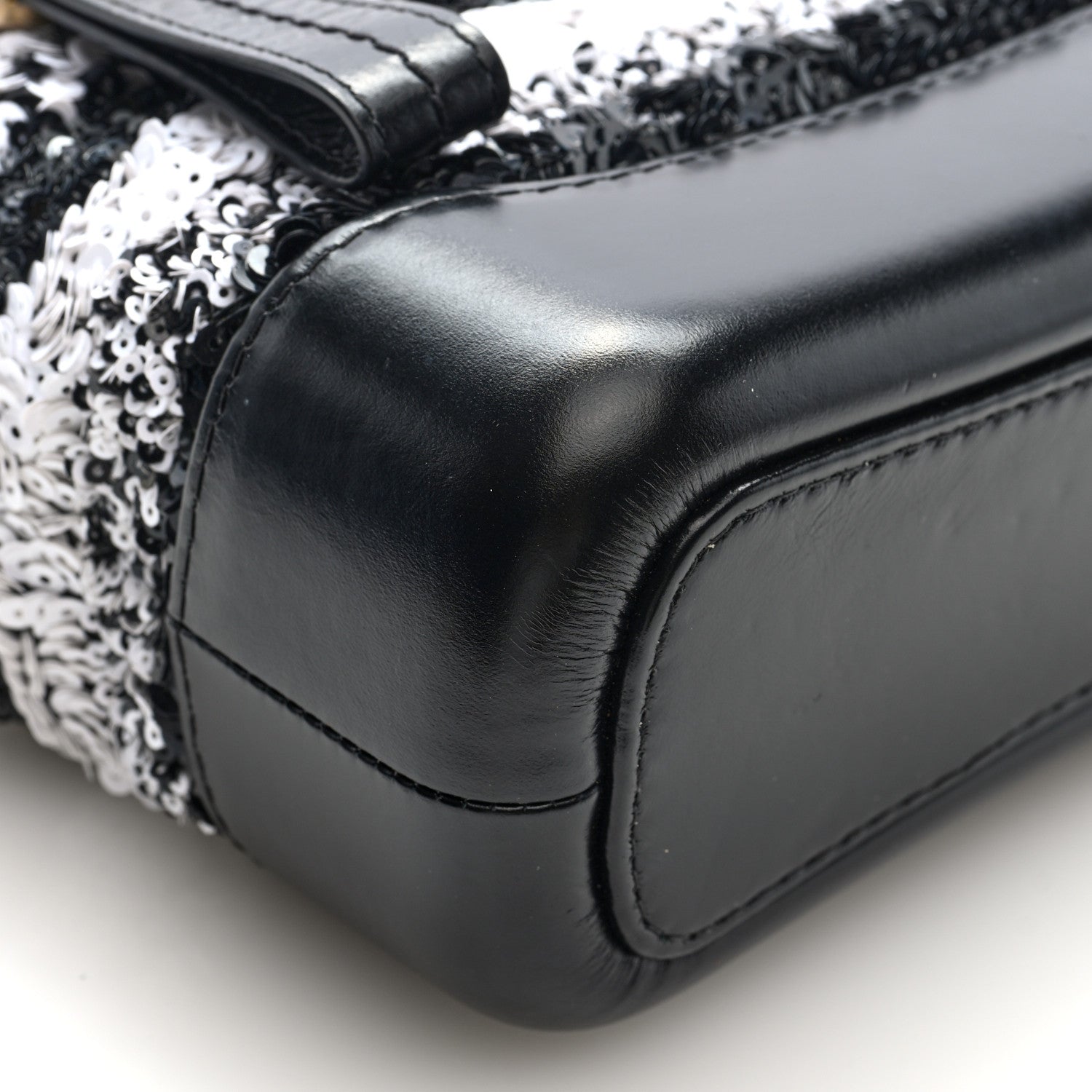Sequin Calfskin Small Gabrielle Hobo Black White