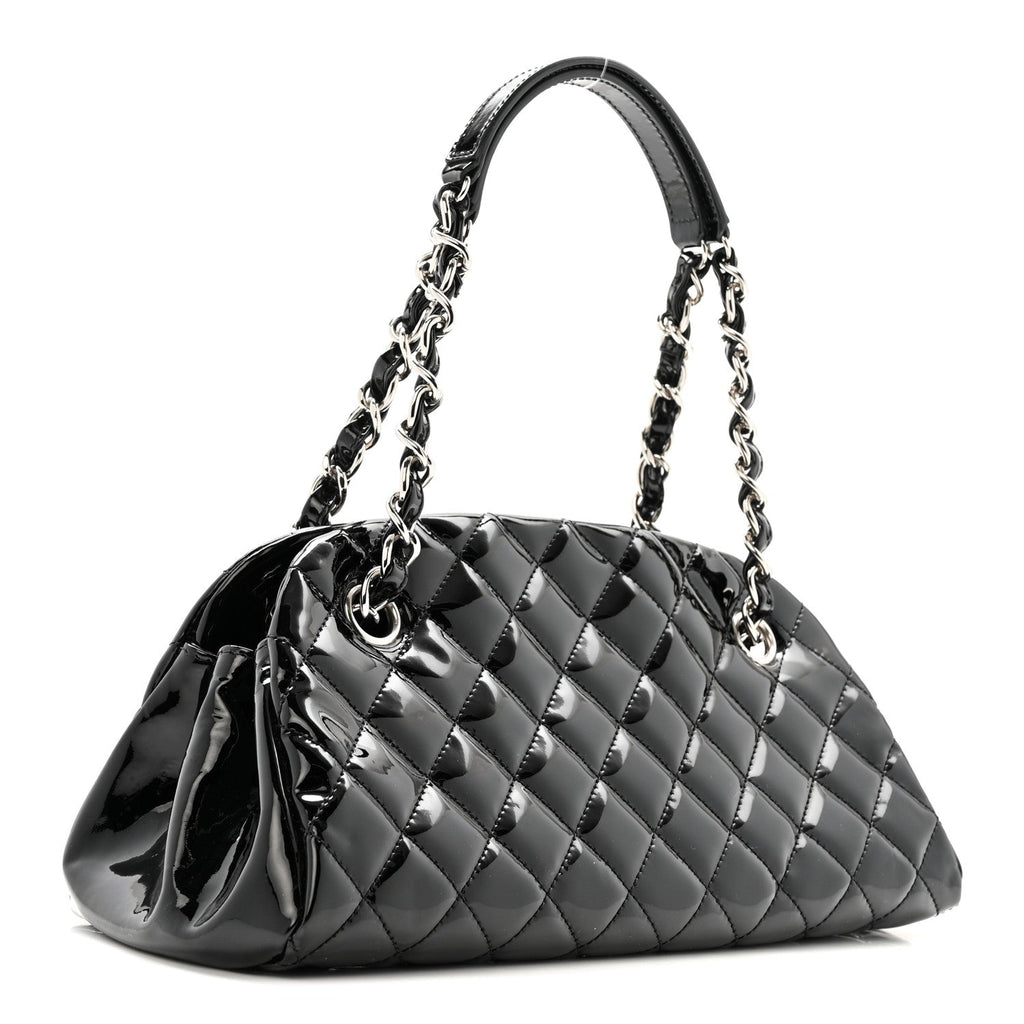 Patent Quilted Small Just Mademoiselle Bowling Bag Black
