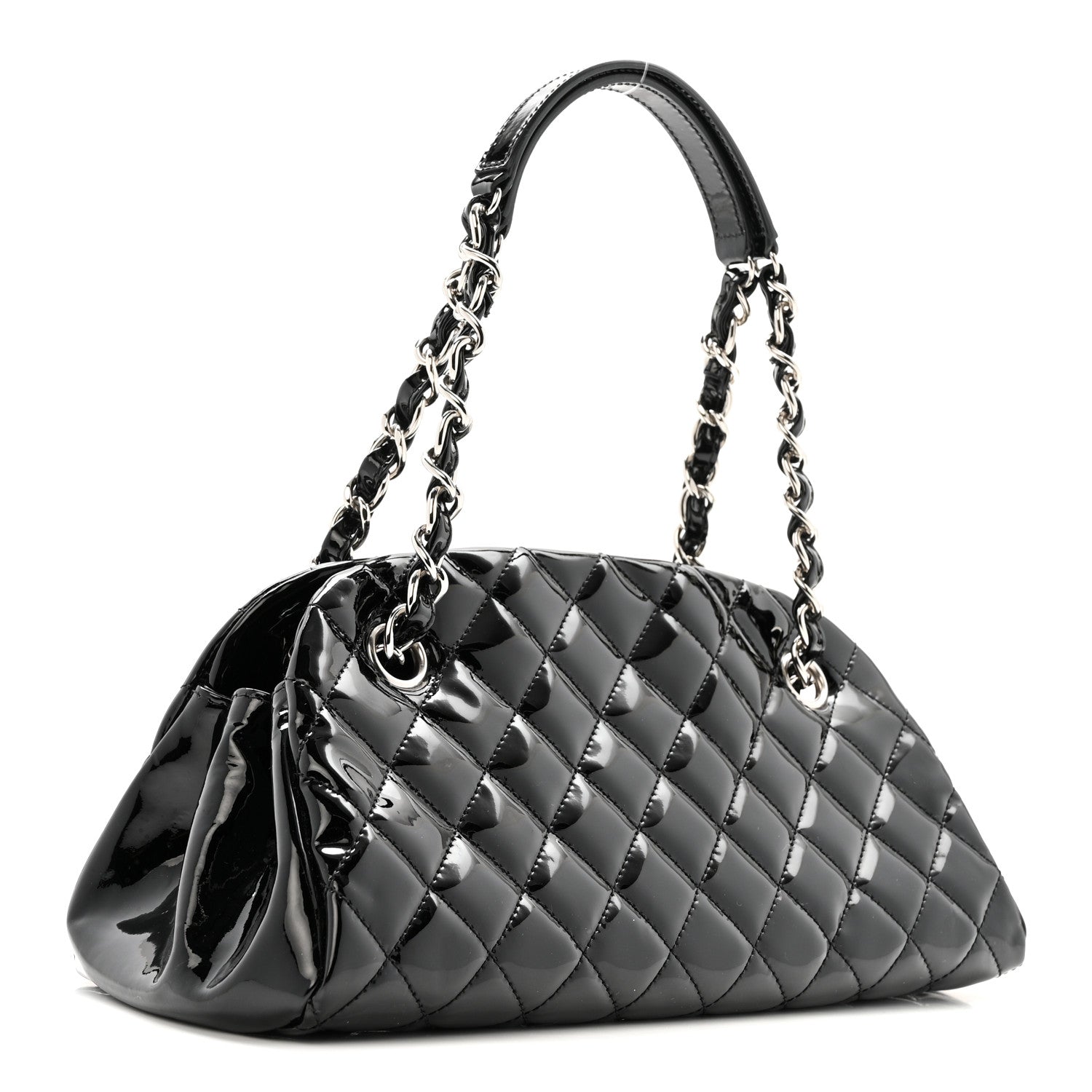 Patent Quilted Small Just Mademoiselle Bowling Bag Black