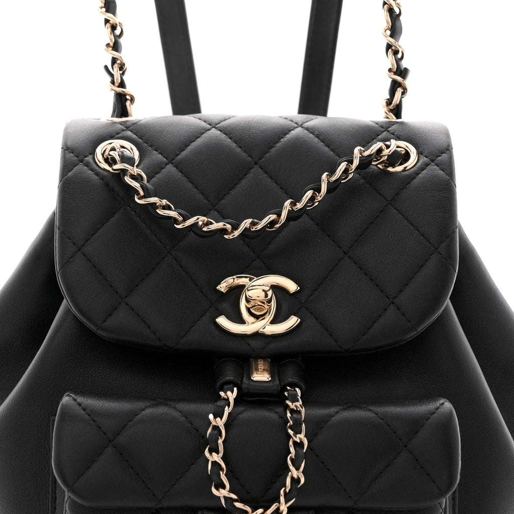 Lambskin Quilted Small Duma Drawstring Backpack Black