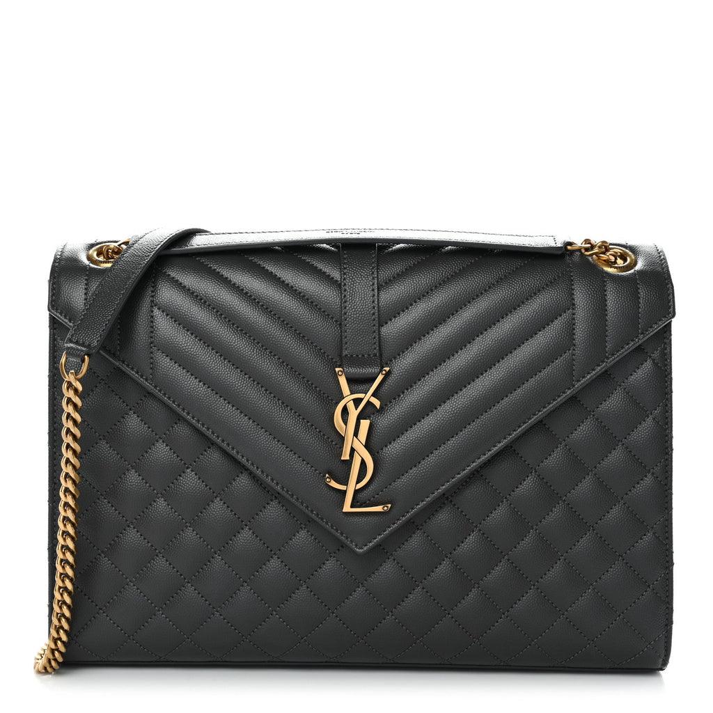 Grain De Poudre Textured Mixed Matelasse Large Triquilt Monogram Satchel Storm