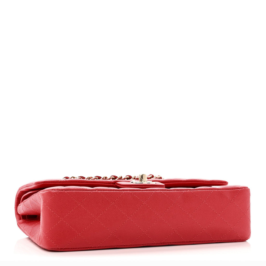 Caviar Quilted Medium Double Flap Red