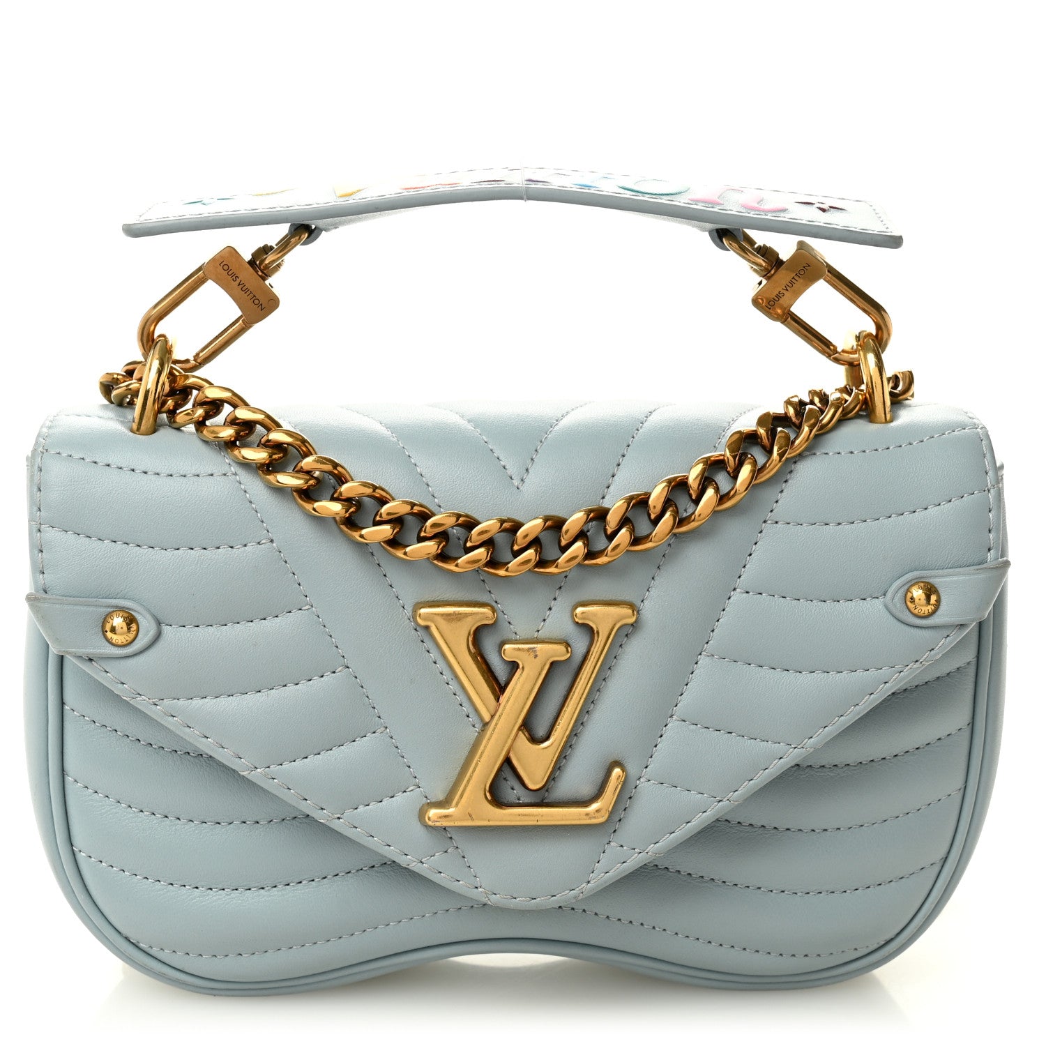 Calfskin New Wave Chain PM Porcelain Blue