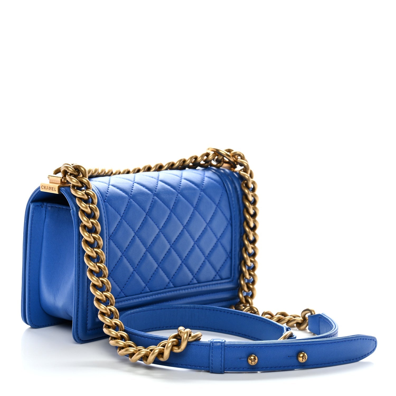 Lambskin Quilted Small Boy Flap Blue