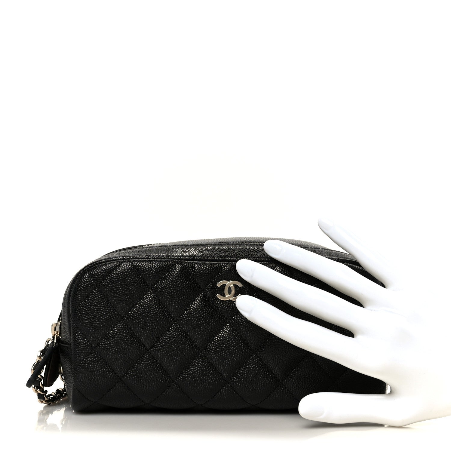 Caviar Quilted Toiletry Case With Chain Black