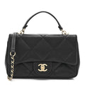 Lambskin Quilted Small Easy Carry Flap Black