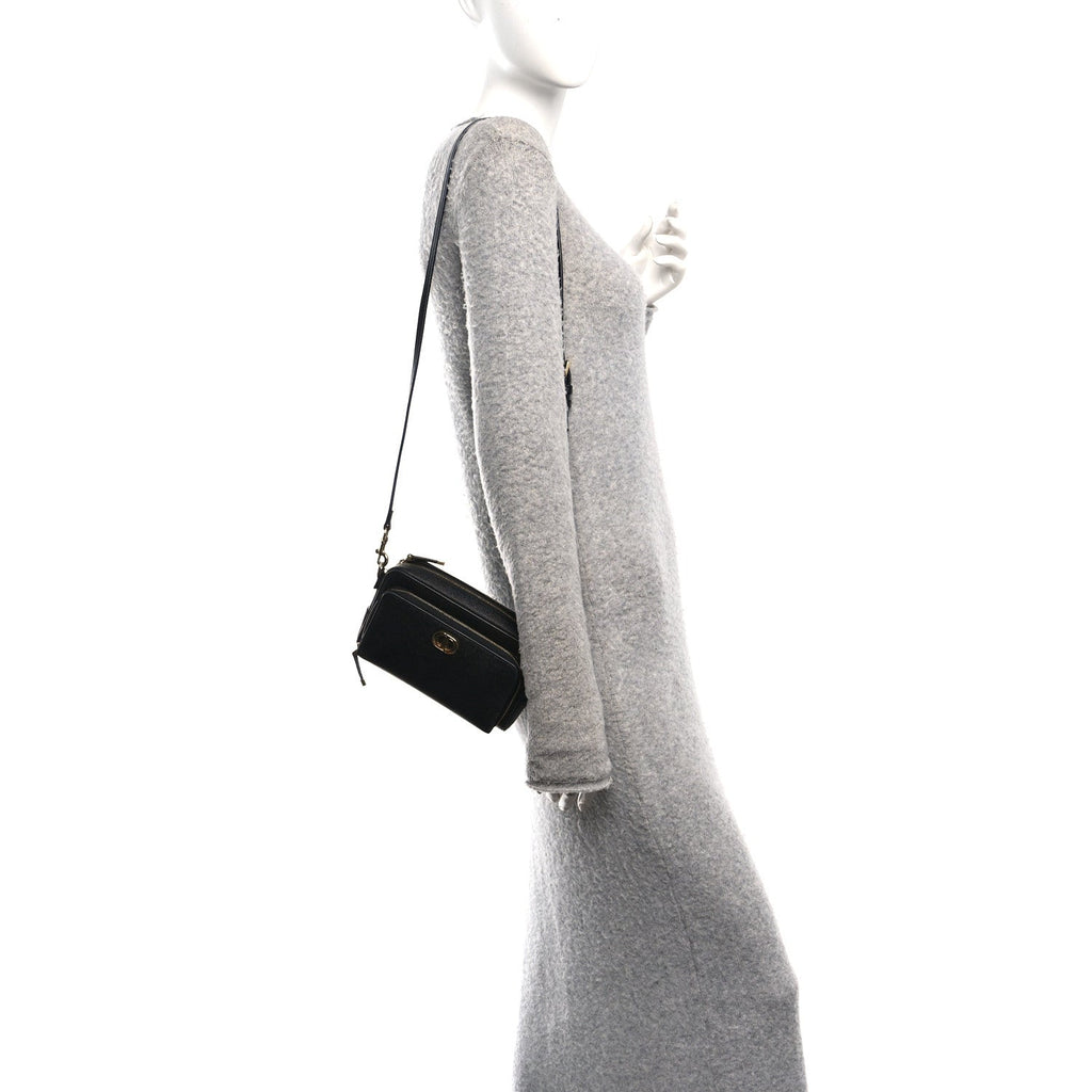 Grained Calfskin Caro Double Pouch Black