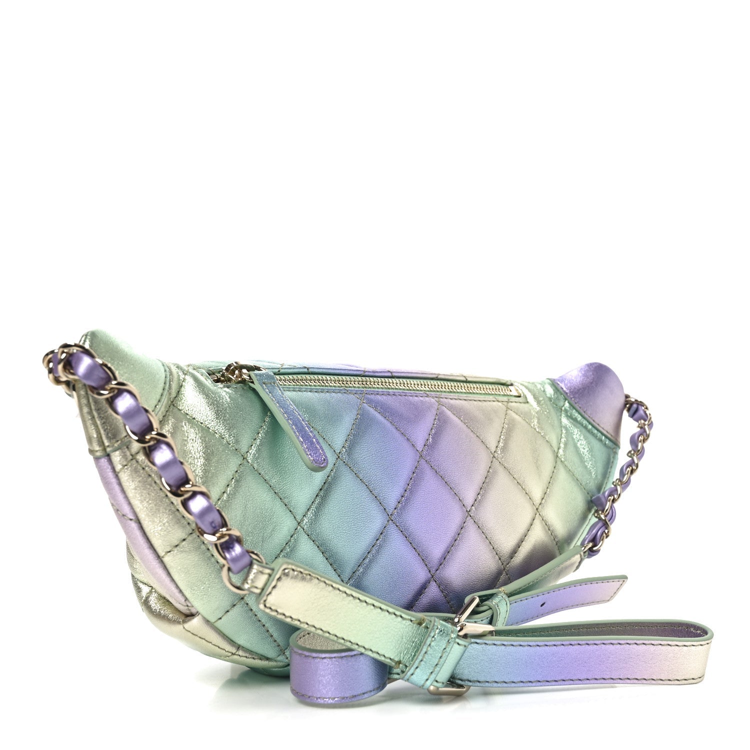 Gradient Metallic Lambskin Quilted Walking Mood Waist Bag Fanny Pack Pink Purple Green