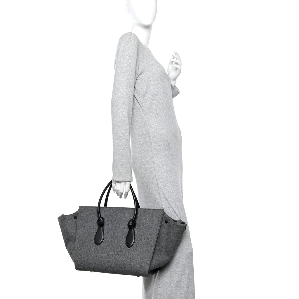 Felt Calfskin Medium Tie Knot Tote Grey Black