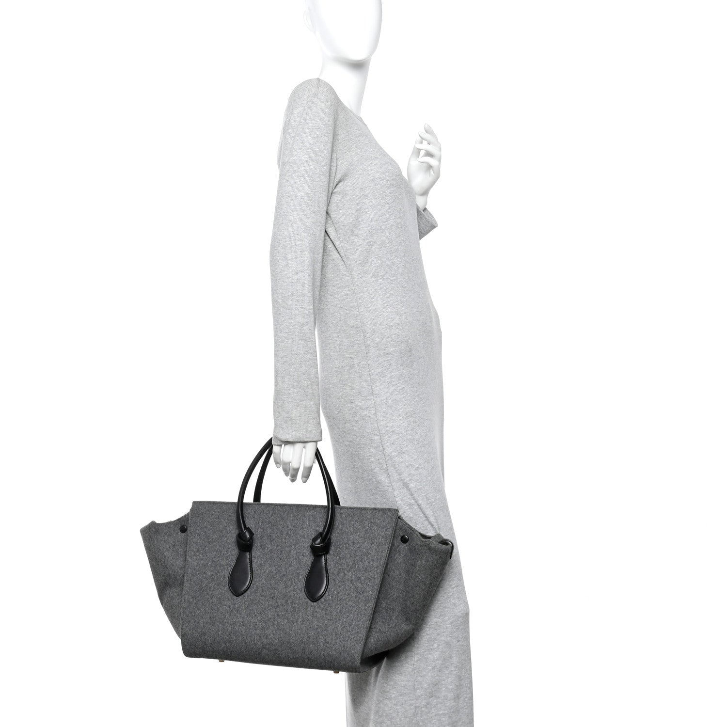 Felt Calfskin Medium Tie Knot Tote Grey Black