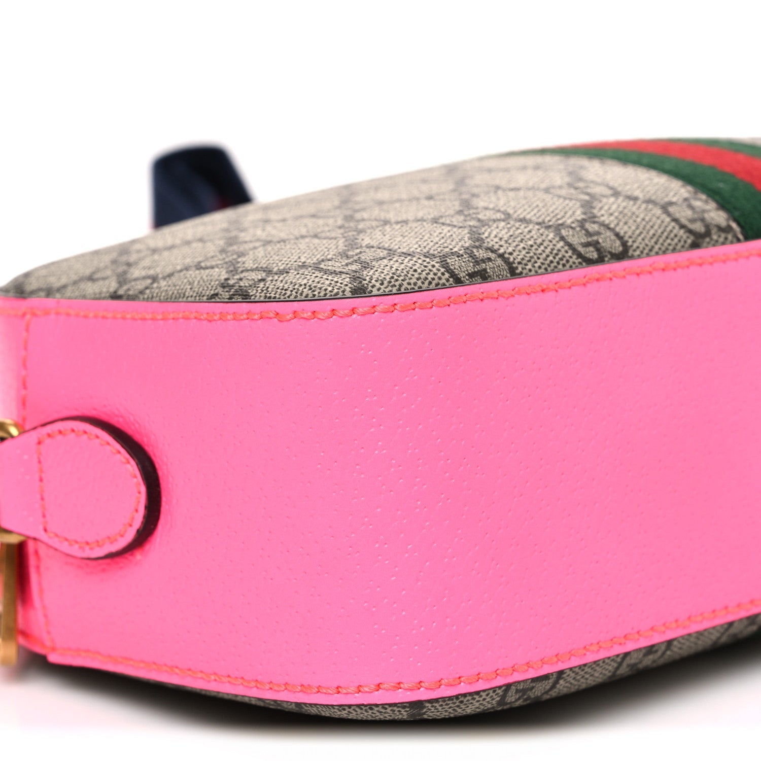 GG Supreme Monogram Textured Dollar Calfskin Web Ophidia Small Crossbody Bag Beige Ebony Fuchsia