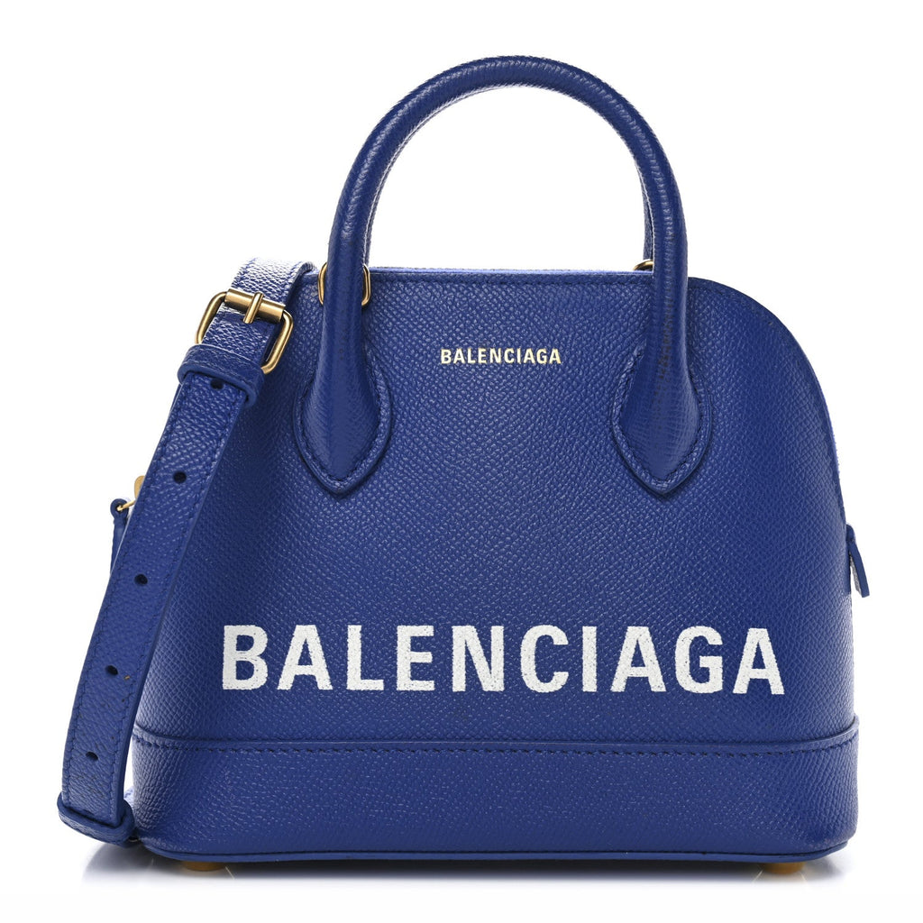 Signature Grained Calfskin Logo XXS Ville Top Handle Bag Bleu Roi White
