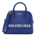 Signature Grained Calfskin Logo XXS Ville Top Handle Bag Bleu Roi White