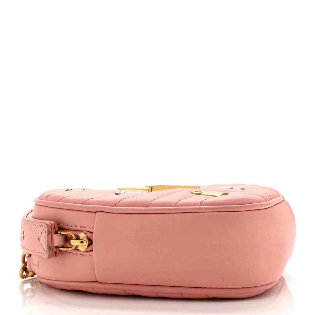 Calfskin Embellished New Wave Love Lock Heart Bag Rose Pomettes