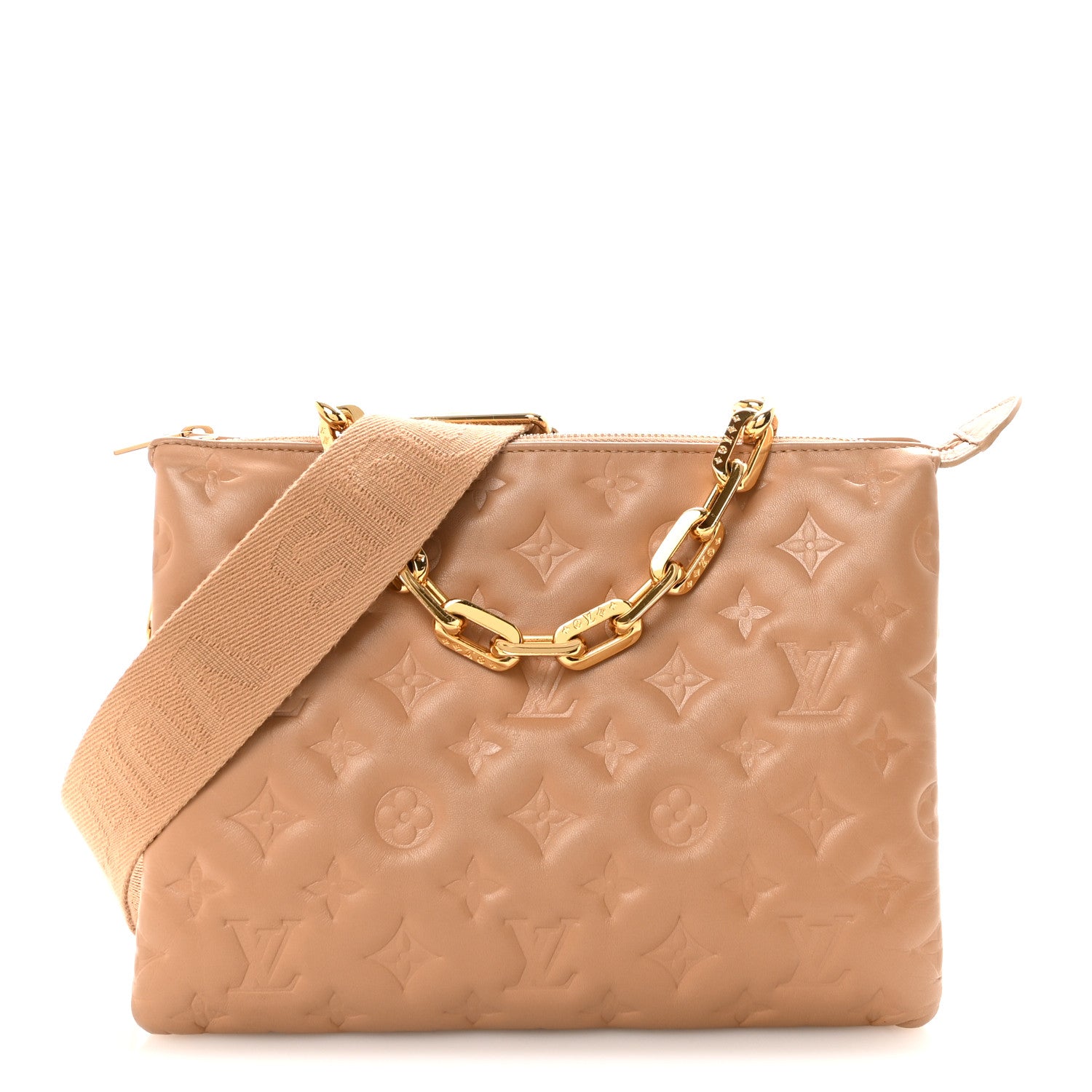 Lambskin Embossed Monogram Coussin PM Camel