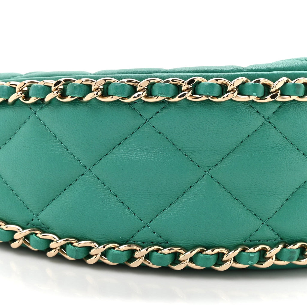 Lambskin Quilted Chain Around Hobo Green