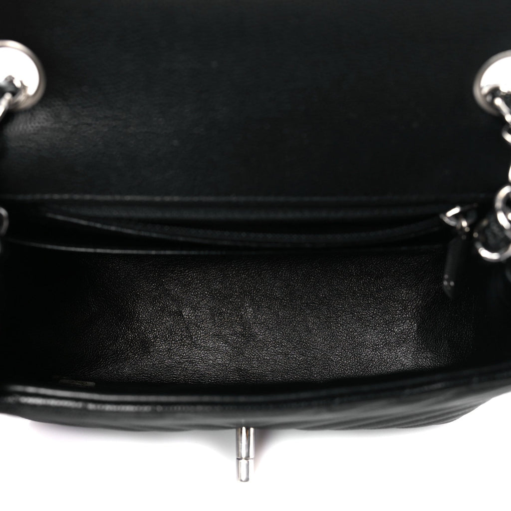 Caviar Chevron Quilted Mini Square Flap Black