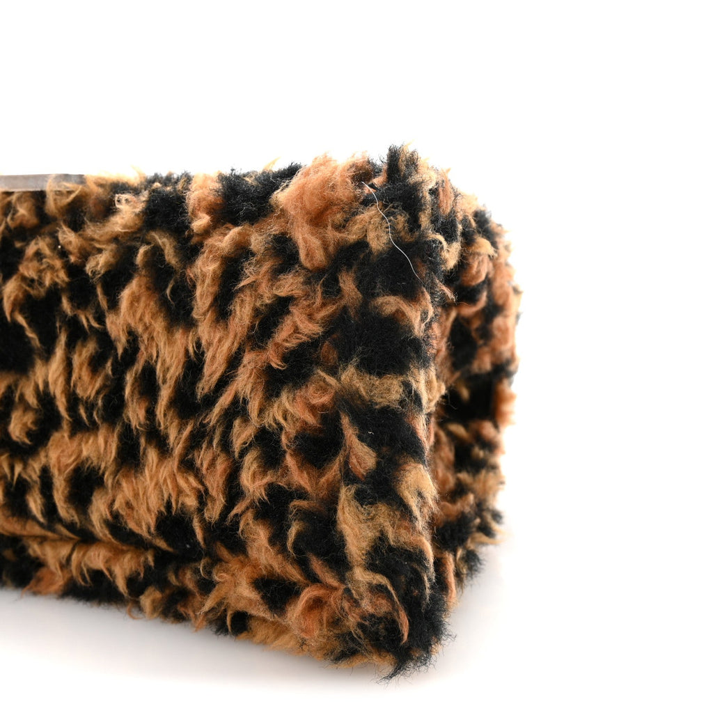 Fleece Leopard Print Small Hourglass Top Handle Bag Brown