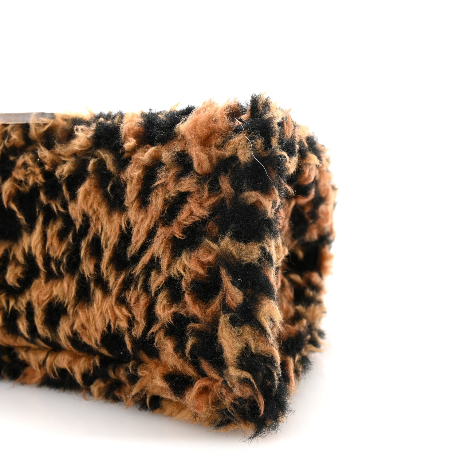 Fleece Leopard Print Small Hourglass Top Handle Bag Brown