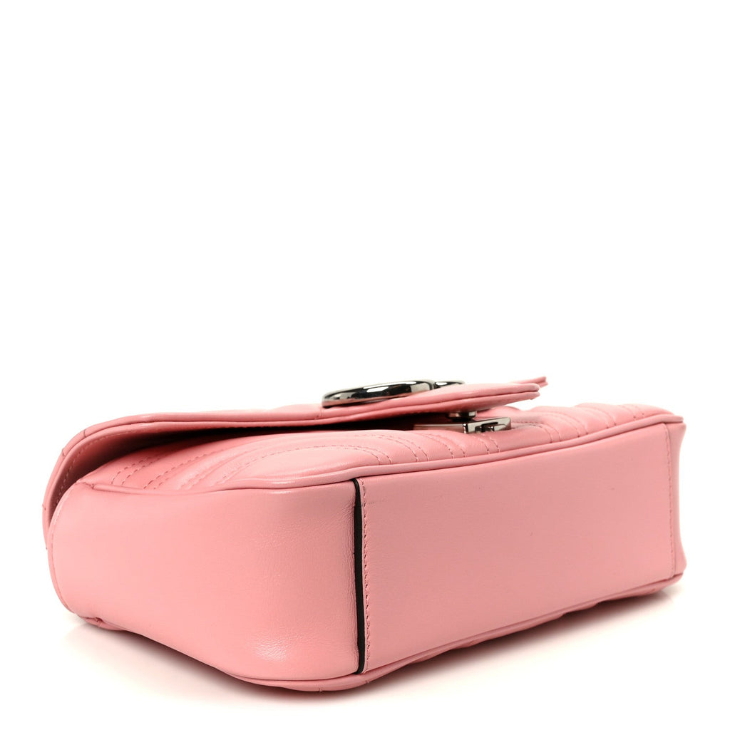 Calfskin Matelasse Mini GG Marmont Shoulder Bag Wild Rose