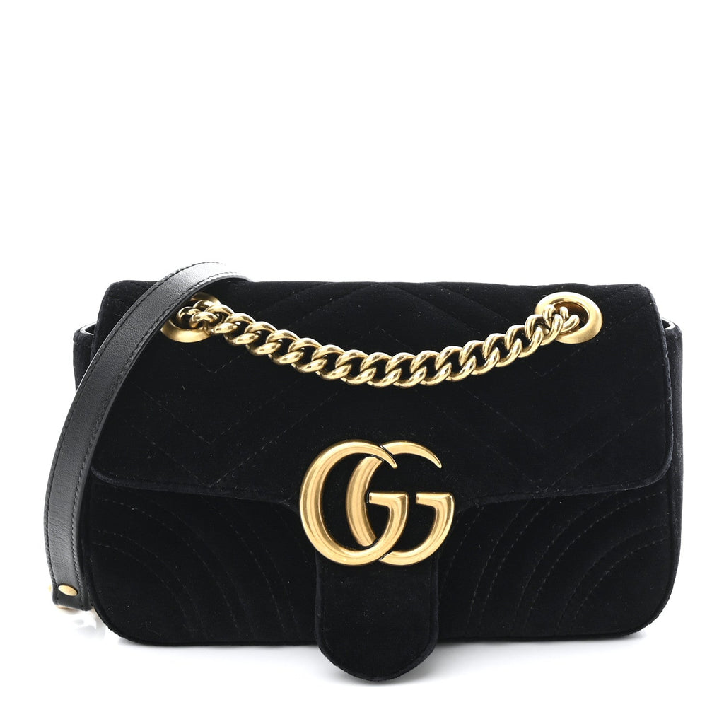 Velvet Matelasse Mini GG Marmont Shoulder Bag Black