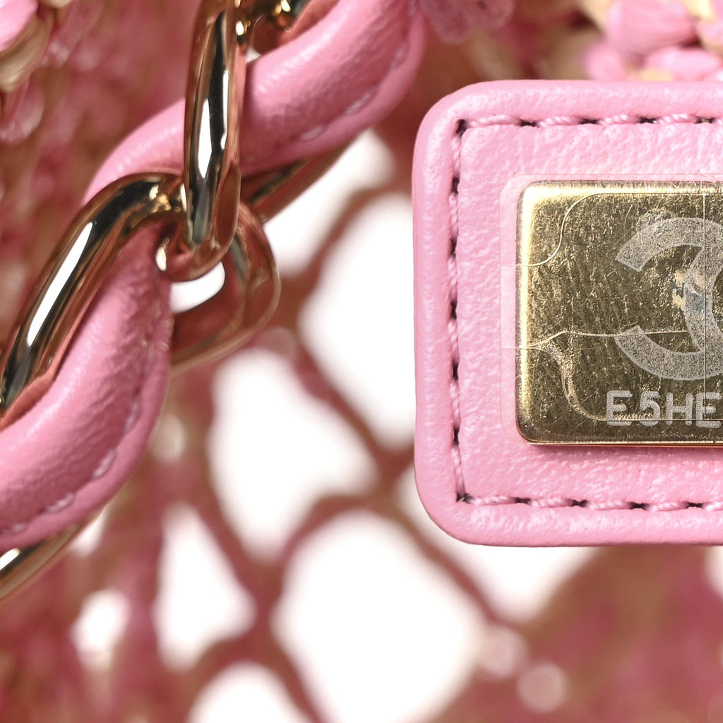 Raffia Effect Braided Small Shopping Bag Beige Pink