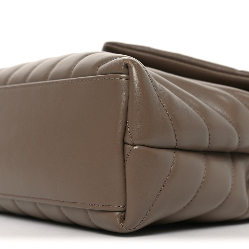 Calfskin Y Quilted Monogram Small Loulou Chain Satchel Dark Beige