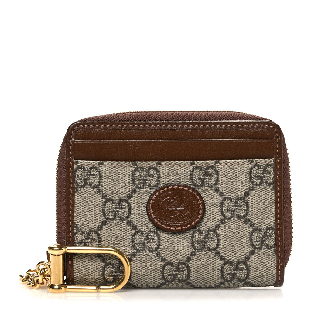 GG Supreme Monogram Azalea Calfskin Retro Interlocking G Compact Wallet Beige Ebony Brown Sugar
