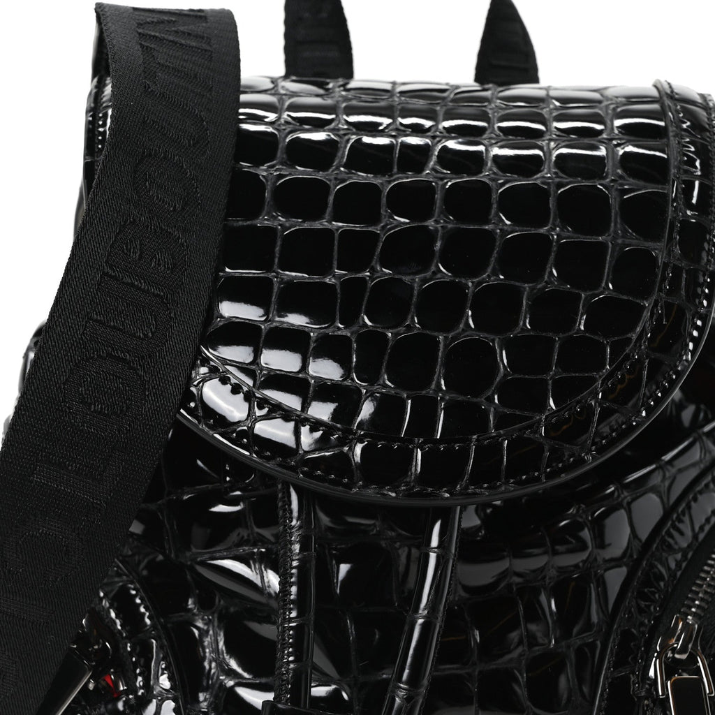 Calfskin Alligator Embossed Small Explorafunk Backpack Black