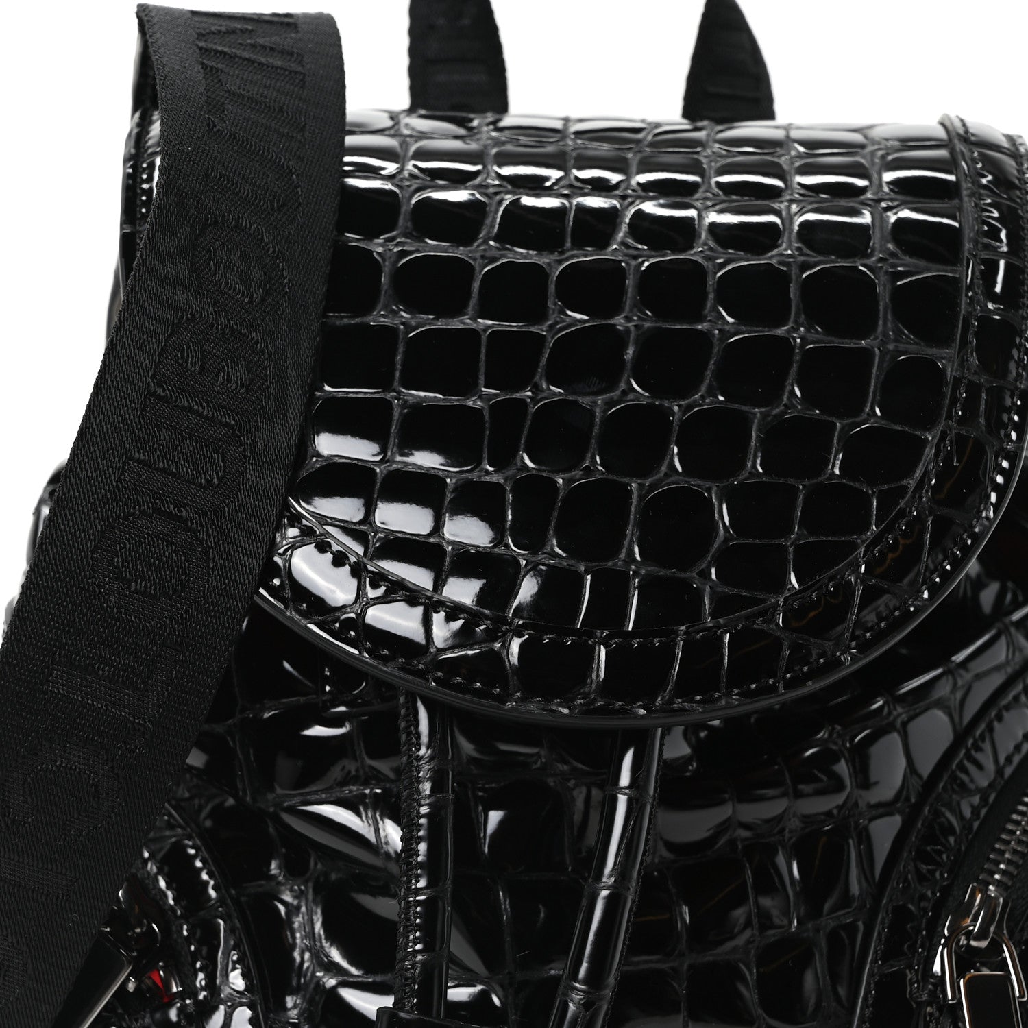 Calfskin Alligator Embossed Small Explorafunk Backpack Black
