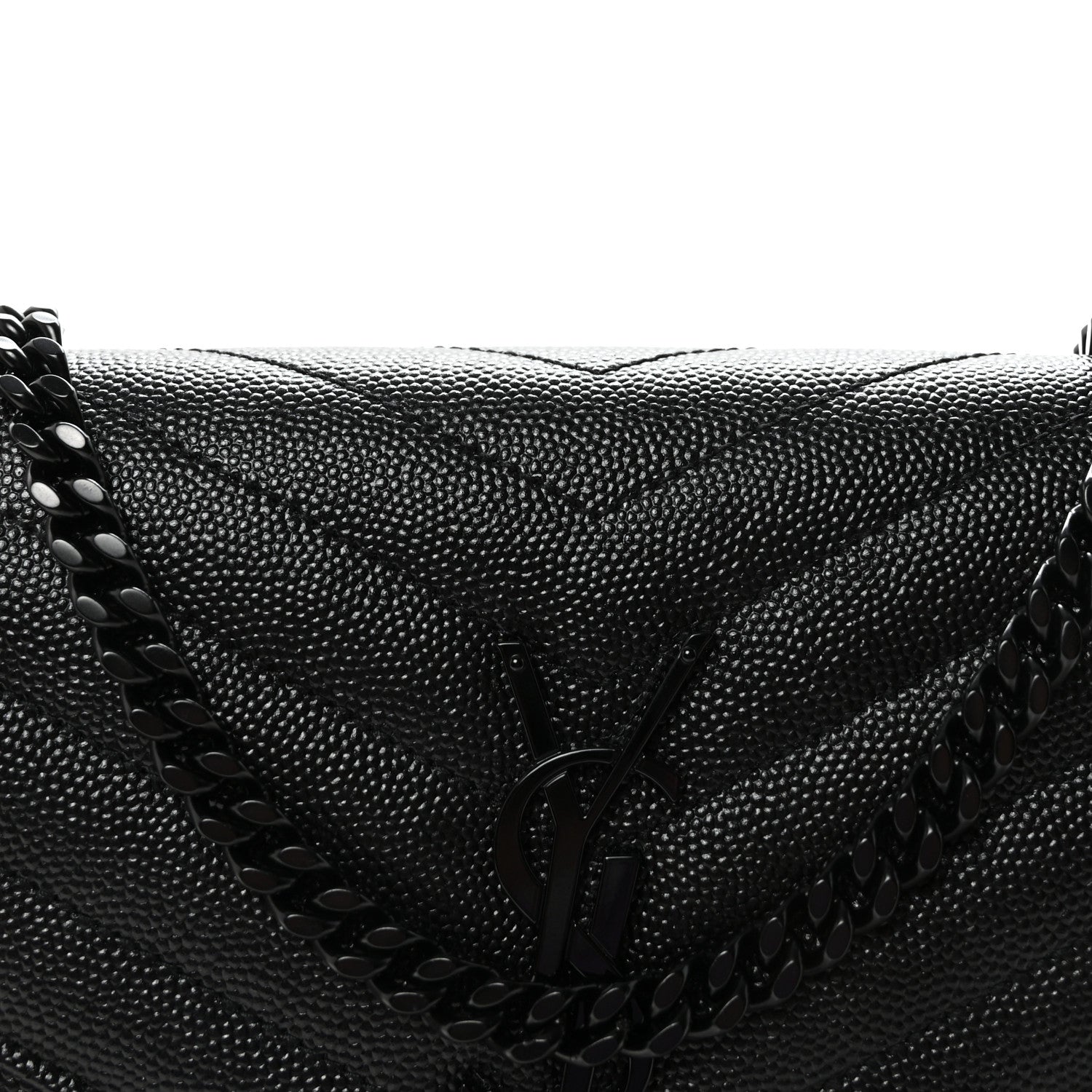 Grain De Poudre Matelasse Chevron Monogram Monochrome Chain Wallet Black