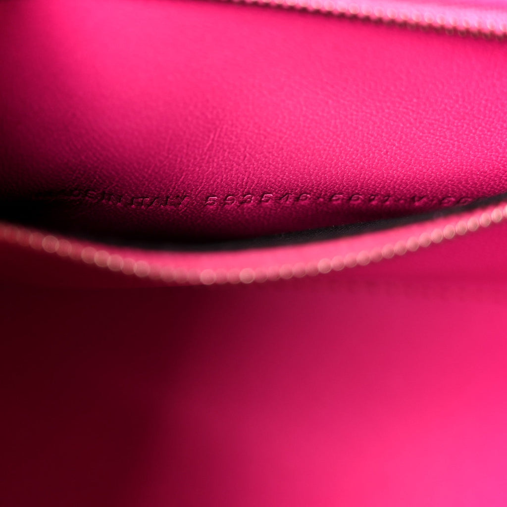 Shiny Box Calfskin Small Hourglass Top Handle Bag Acid Fuchsia