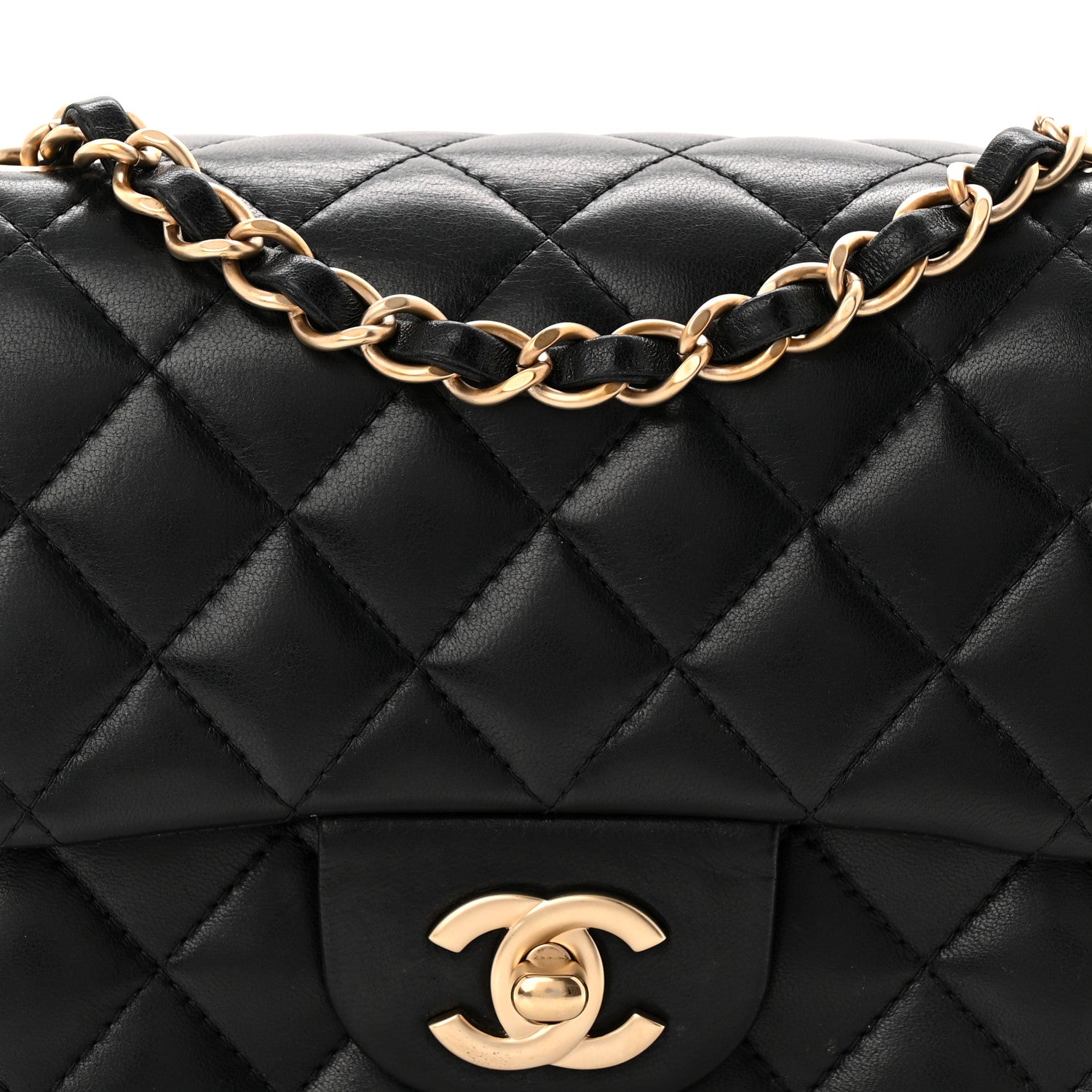 Lambskin Quilted Mini Square Flap Black