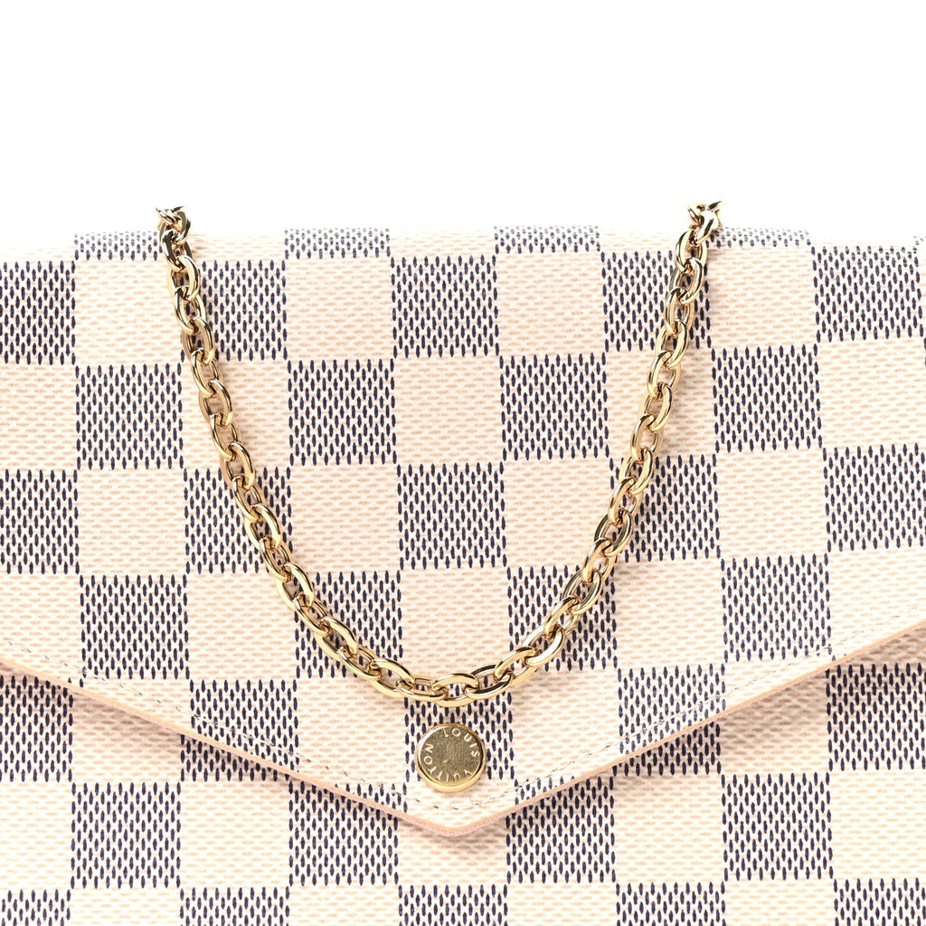 Damier Azur Pochette Felicie Chain Wallet Rose Ballerine