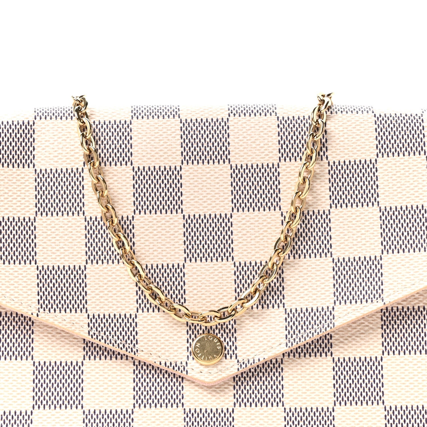 Damier Azur Pochette Felicie Chain Wallet Rose Ballerine