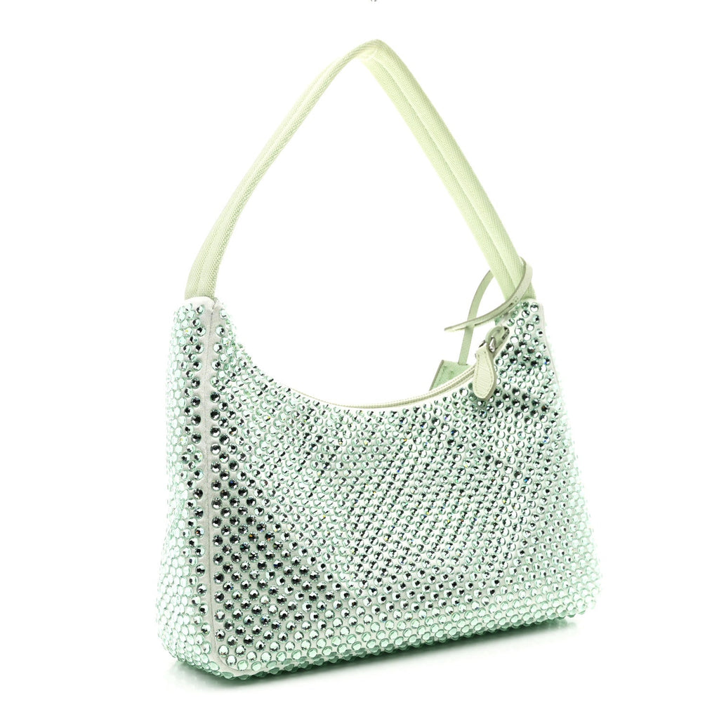 Satin Crystal Mini Re-Edition 2000 Bag Acqua