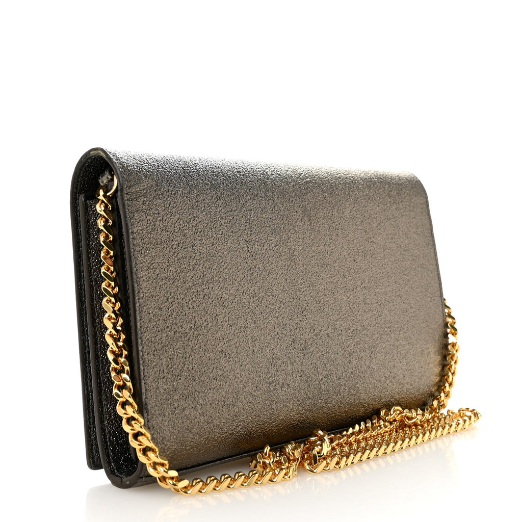 Grained Metallic Calfskin Monogram Chain Wallet Bronze