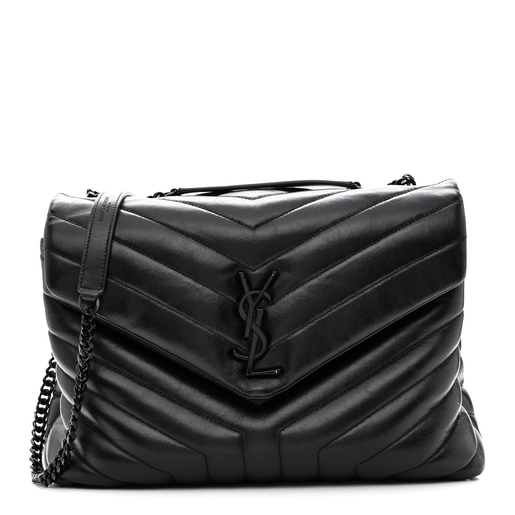 Calfskin Y Quilted Monogram Monochrome Medium Loulou Chain Satchel Black